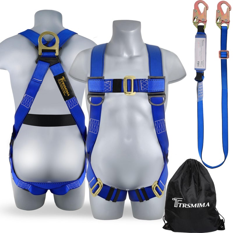 TT TRSMIMA TRSMIMA Safety Harness Fall Protection - Roofing Full Body Construction Lanyard Kit Men Fall Arrest Work Tree Climbing Roofer D-ring OSHA - Image 1